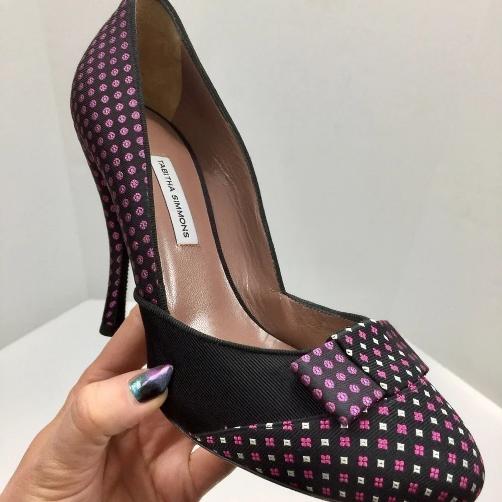 Tabitha Simmons Frida Necktie Silk Checker Pump Heels Size 8